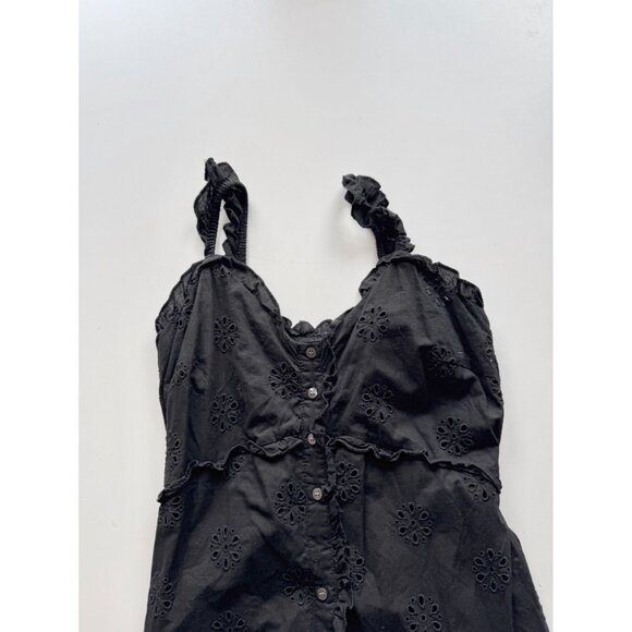 GAP Black Cotton Eyelet Voile Button Front Ruffle Hem A-Line Midi Dress, Size XS - Picture 4 of 14